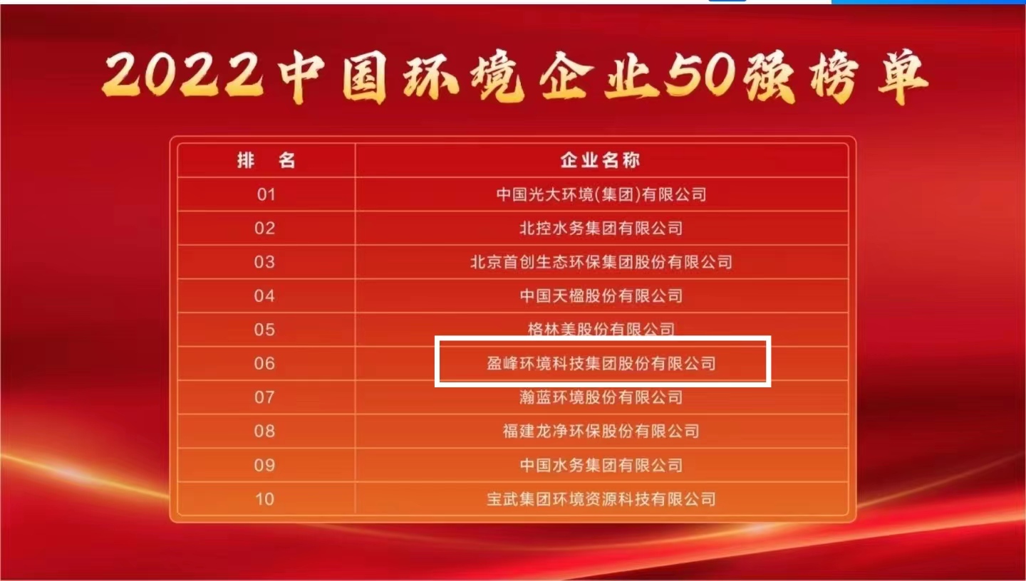 熊猫体育官网环境连续5年荣登“中国环境企业50强”榜单